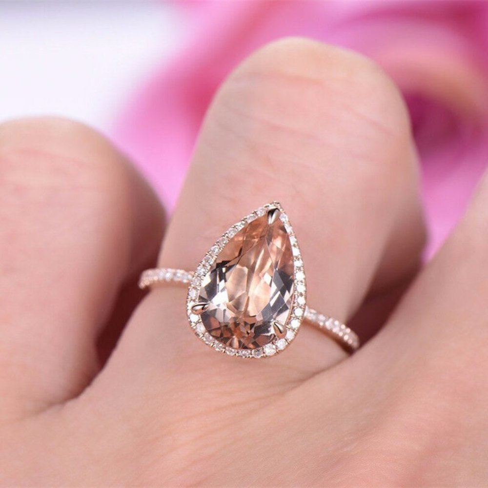 Gorgeous Rose Gold Filled Pear Cut Crystal Ring - Picture 5 of 5